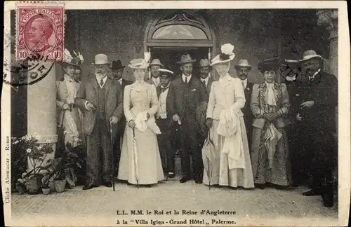 Ak Der König und die Königin von England im Villa Igiea-Grand Hotel Palermo