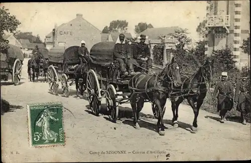 Ak Sissonne Aisne Frankreich, Camp de Sissonne, Convoi d'Artillerie, Kutsche