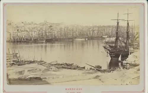 Kabinettfoto Marseille Bouches du Rhône, Segelschiffe, Hafenpartie