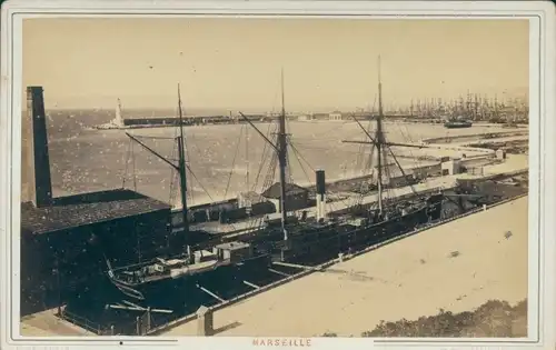Kabinettfoto Marseille Bouches du Rhône, Hafenpartie, Leuchtturm