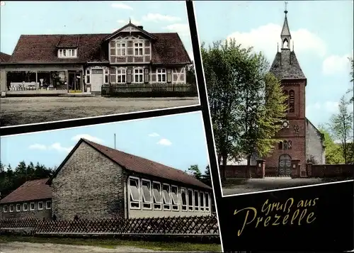Ak Prezelle im Wendland, Gemischtwarenladen, Kirche