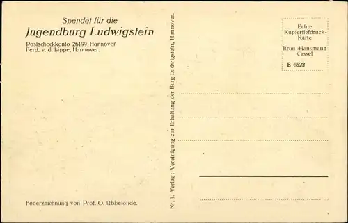 Künstler Ak Ubbelohde, O., Werleshausen Witzenhausen, Jugendburg Ludwigstein