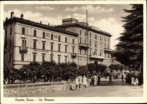 Ak Porretta Terme Emilia Romagna, Via Mazzini, Hotel Roma