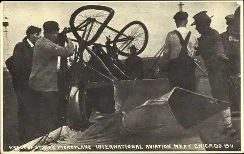 Foto Ak Chicago Illinois USA, International Aviation Meet, Wreck of Stone's Monoplane