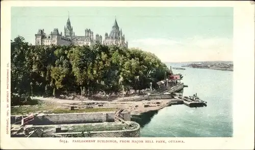Ak Ottawa Ontario Kanada, Major Hill Park, Parlamentsgebäude