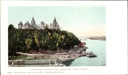 Ak Ottawa Ontario Kanada, Major Hill Park, Parlamentsgebäude