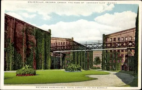 Ak Walkerville Windsor Ontario Kanada, die Heimat des Canadian Club Whisky, Reifelager