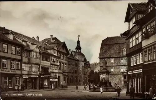 Ak Nordhausen am Harz, Lutherplatz, Lutherdenkmal, Friseur