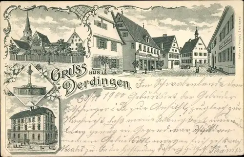 Litho Derdingen Oberderdingen im Kraichgau Württemberg, Ortsansichten