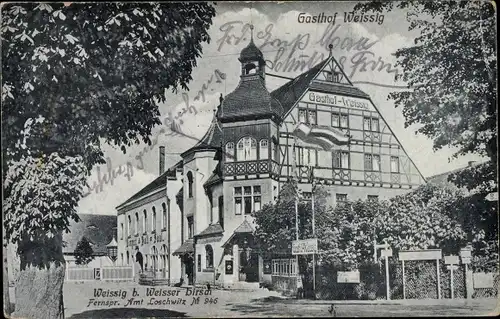 Ak Dresden Nordost Schönfeld Weißig, Blick auf den Gasthof Weissig