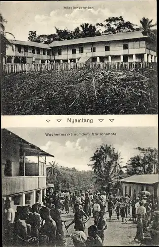 Ak Nyamtang Kamerun, Wochenmarkt auf dem Stationshofe, Missionsstation