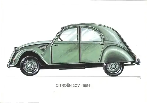 Künstler Ak Swoboda, Citroen 2CV, 1954, Automobil