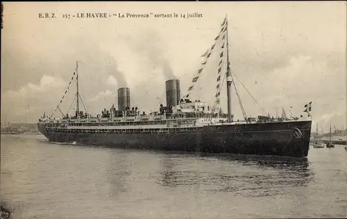 Ak Le Havre, Dampfschiff La Provence, French Line, CGT