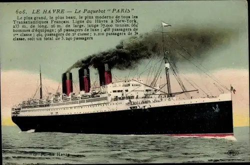 Ak Le Havre, Le Paquebot Paris, CGT, French Line