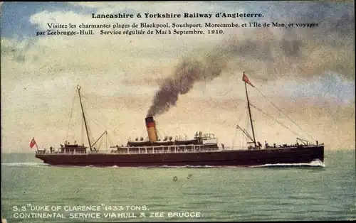 Künstler Ak SS Duke of Clarence, Fährschiff, Lancashire and Yorkshire Railway
