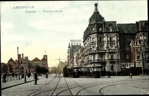 Ak Amsterdam Nordholland Niederlande, Damrak, Victoria Hotel