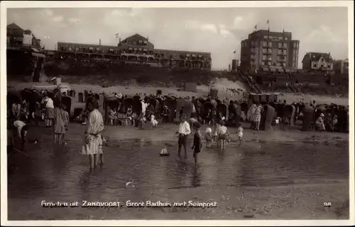 Ak Zandvoort Nordholland Niederlande, Großes Badehaus mit Signalposten