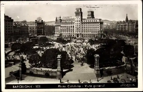 AK Barcelona Katalonien Spanien, Plaza de Catalunya, Gesamtansicht
