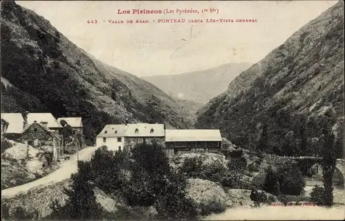 Ak Aran Valley Katalonien, Ponteau bei Lés, Gesamtansicht