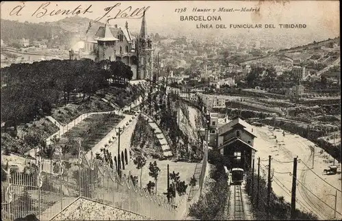 AK Barcelona Katalonien Spanien, Standseilbahn Tibidabo
