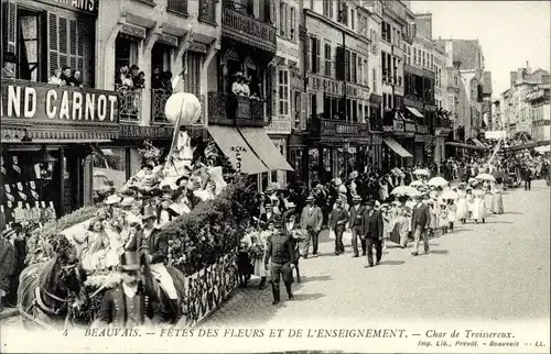 Ak Beauvais Oise, Blumen- und Bildungsfestival, Char de Troissereux