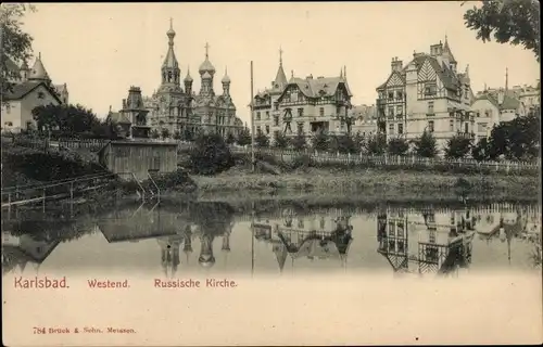 Ak Karlovy Vary Karlsbad Stadt, Westend, russische Kirche