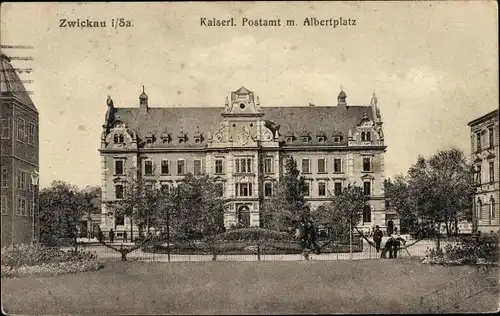 Ak Zwickau in Sachsen, Kaiserliches Postamt, Albertplatz