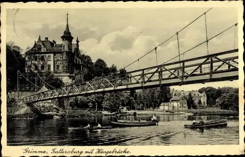 Ak Grimma im Muldental, Gattersburg, Hängebrücke, Boote