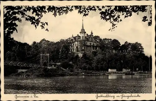 Ak Grimma in Sachsen, Gattersburg, Hängebrücke