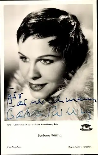 Ak Schauspielerin Barbara Rütting, Portrait, Herzog Film, Ufa Film, Autogramm