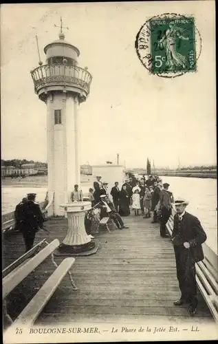 Ak Boulogne sur Mer Pas de Calais, Leuchtturm am Ostpier