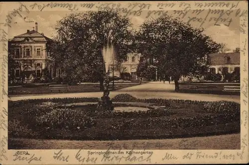 Ak Gera in Thüringen, Küchengarten, Springbrunnen