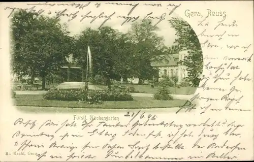 Ak Gera in Thüringen, Fürstlicher Küchengarten, Springbrunnen