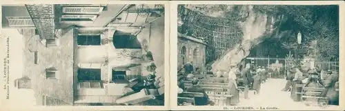 Ak Lourdes Hautes Pyrénées, Grotte, Vaterhaus von Sainte-Bernadette