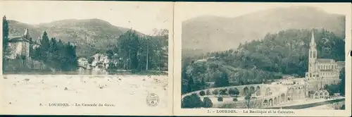 Ak Lourdes Hautes Pyrénées, Cascade du Gare, Basilika, Kalvarienberg