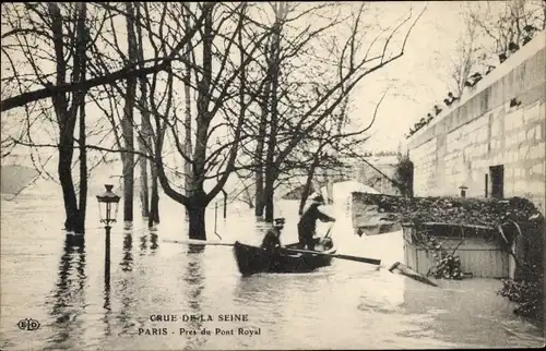 Ak Paris Frankreich, Seineflut, In der Nähe des Pont Royal