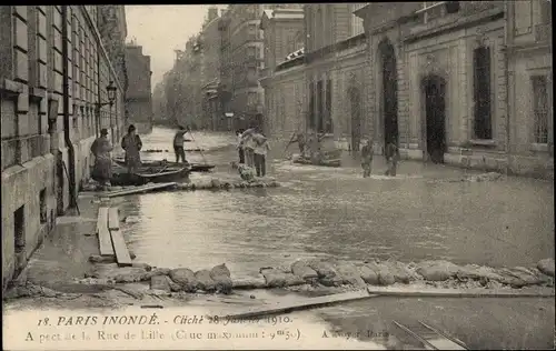 Ak Paris VII, Rue de Lille, Die große Seineflut am 28. Januar 1910