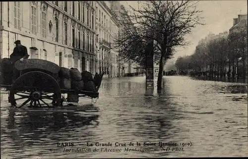Ak Paris XII Reuilly, Avenue Montaigne, Die Seine-Überschwemmung von 1910