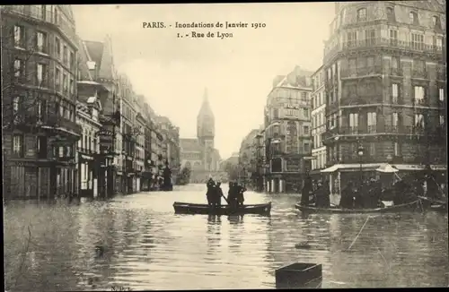 Ak Paris XII Reuilly, Rue de Lyon, Die Seine-Überschwemmung von 1910