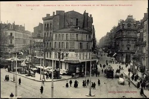 Ak Toulouse Haute Garonne, Kreuzung Rue Alsace-Lorraine, Boulevard Straßburg