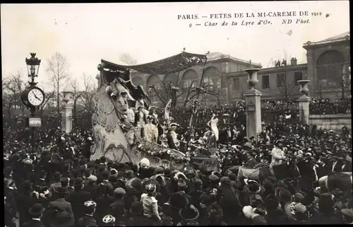 Ak Paris, Feierlichkeiten zur Fastenzeit 1912, Festwagen der Lyre d'Or