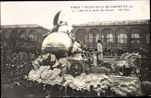 Ak Paris, Feierlichkeiten zur Fastenzeit 1912, Festzug, Der Streitwagen der Königin der Königinnen