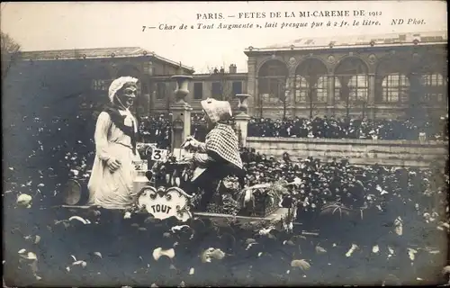 Postkarte Paris, Feierlichkeiten zur Fastenzeit 1912, Streitwagen von allem nimmt zu