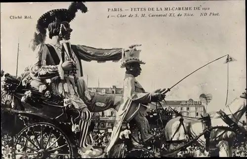 Postkarte Paris, Feierlichkeiten zur Fastenzeit 1912, Festwagen des SM Carnival XL von Nizza