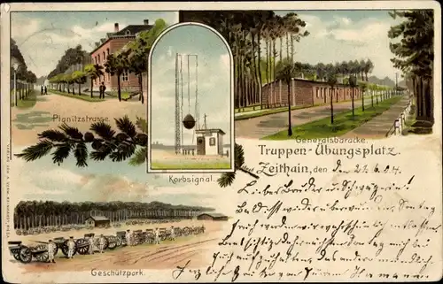 Litho Zeithain in Sachsen, Truppenübungsplatz, Planitzstraße, Generalsbaracke, Geschützpark