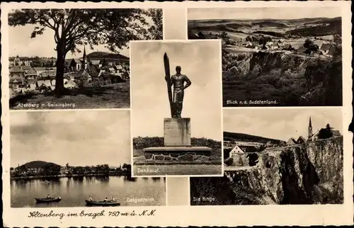 Ak Altenberg im Erzgebirge, Denkmal, Sudetenland, Galgenteich, Geisingberg, Die Binge