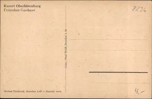 Ak Oberbärenburg Altenberg im Erzgebirge, Fritzsches Gasthaus