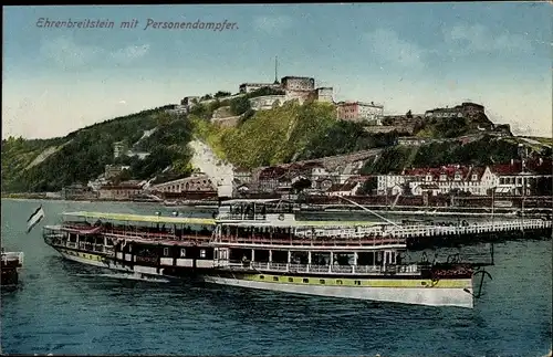 Ak Ehrenbreitstein Koblenz, Dampfer auf dem Rhein, Burg