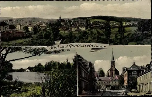 Ak Großrosseln im Saarland, Panorama, Gewässer, Kirche