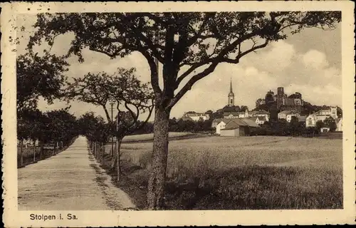 Ak Stolpen in Sachsen, Alleestraße, Blick zum Ort